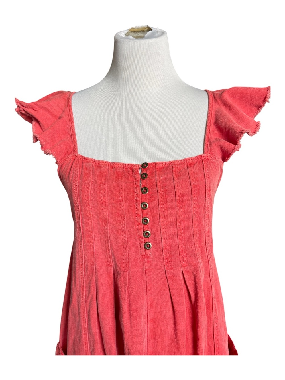 Anthropologie Pilcro flutter sleeve coral midi dress linen cotton - Picture 10 of 16